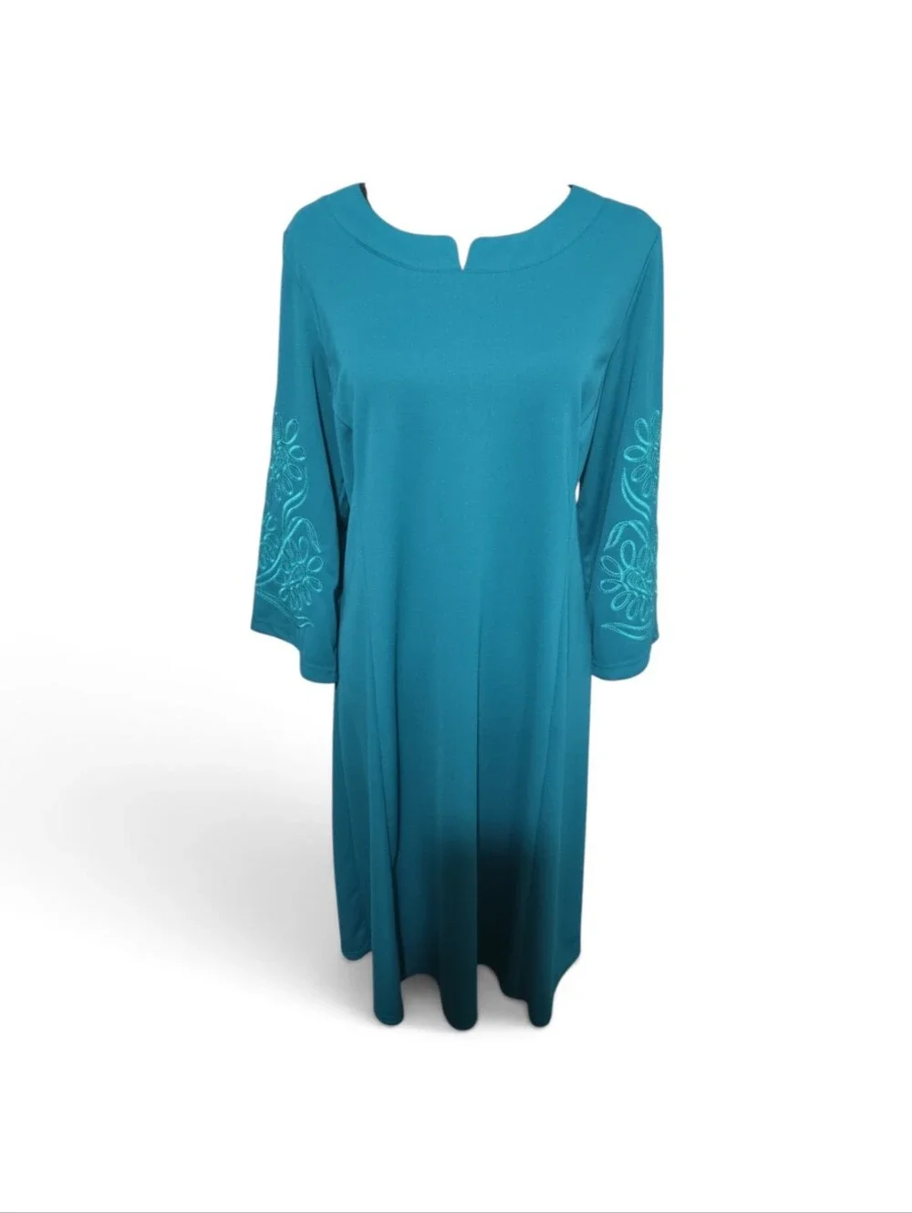 Bob Mackie Wearable Art Teal Long-Sleeve Midi Dress Size M